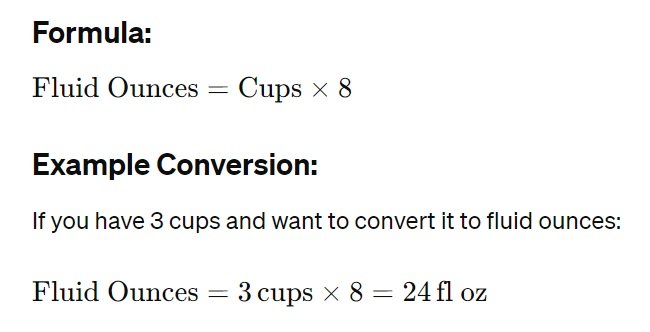 cups to fl oz conversion formula