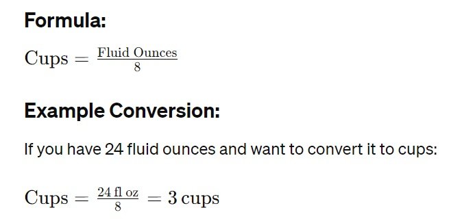 fl oz to cups conversion formula